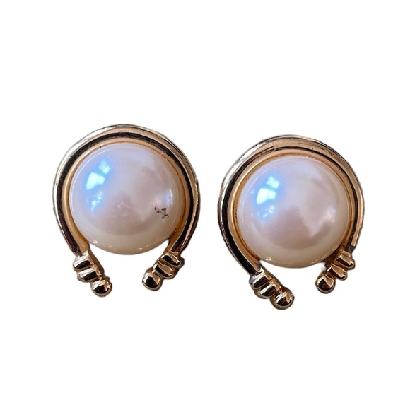 Pearl Studs with Gold Wrap Earrings - Picture 2 of 3